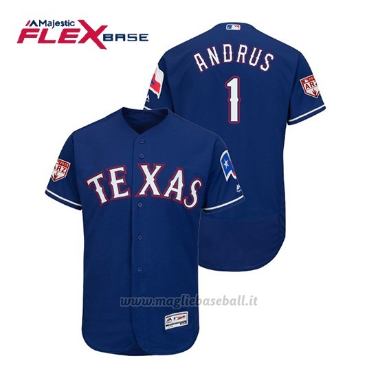 Maglia Baseball Uomo Texas Rangers Elvis Andrus Flex Base Entrenamiento De Primavera 2019 Blu